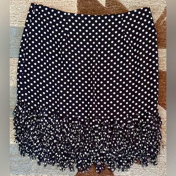 Ann Taylor Navy Blue Chiffon Polka Dot Fringe Skirt - Picture 7 of 7
